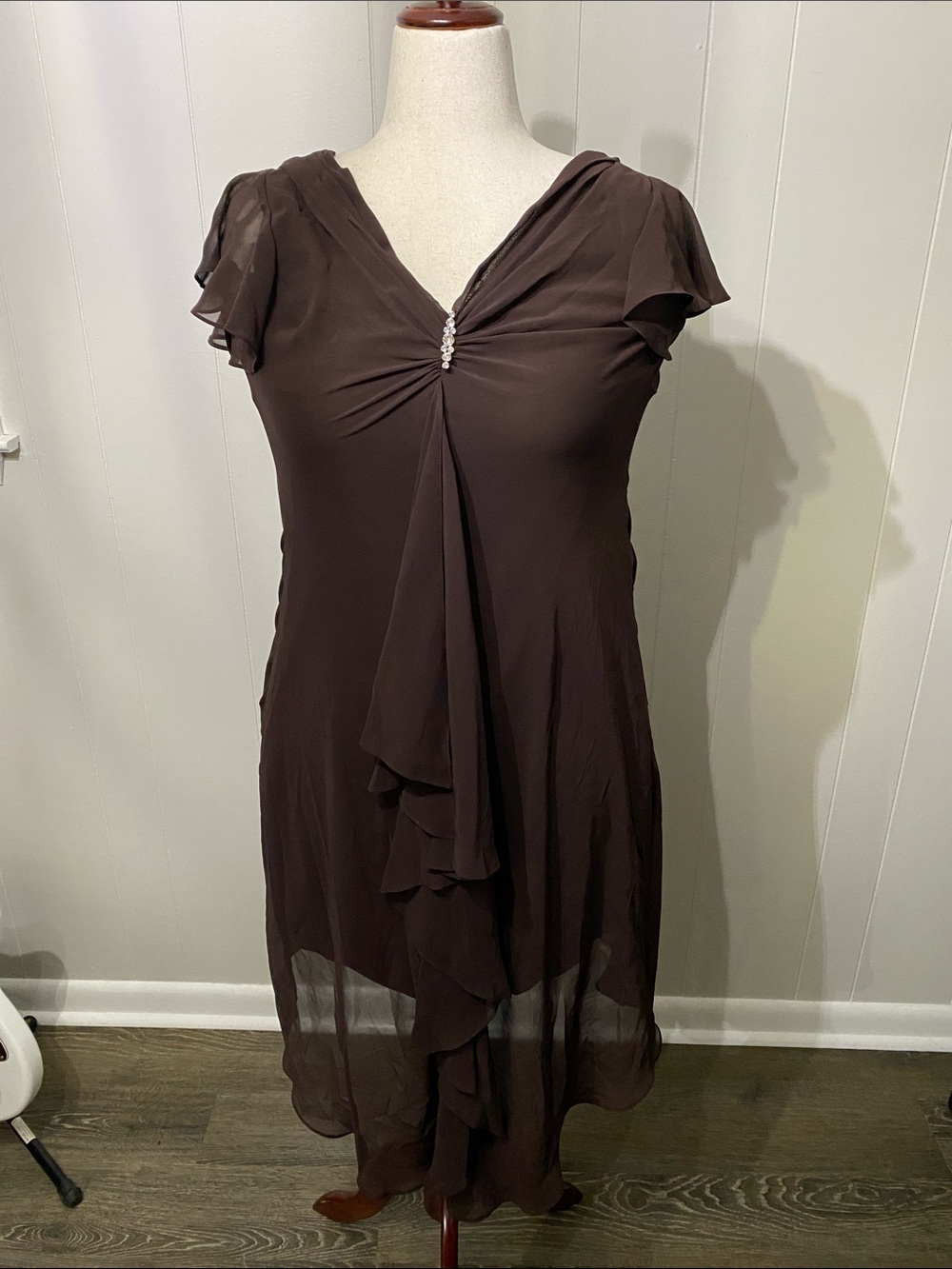 Metaphor Chocolate Brown Ruffle-Front Midi Dress